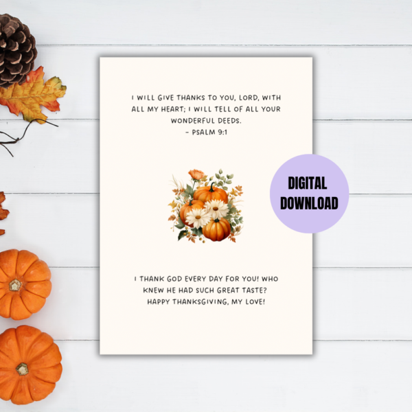 I Thank God Every Day for You Printable Thanksgiving Card – Psalm 9:1 - Image 3