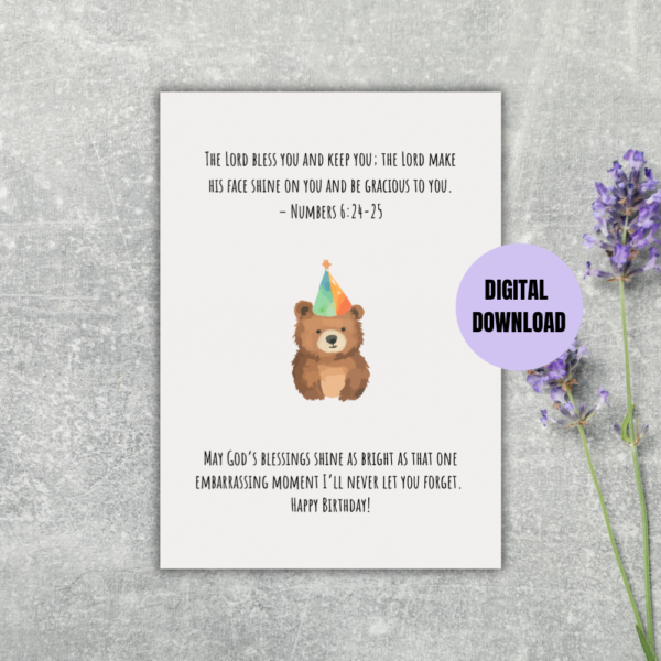 Numbers 6:24-25 birthday Printable Card - Image 3